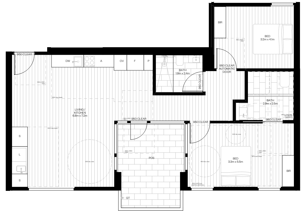 High Physical Support or Fully Accessible, 1 Bedroom SDA, 1 Participant — Floorplan 2