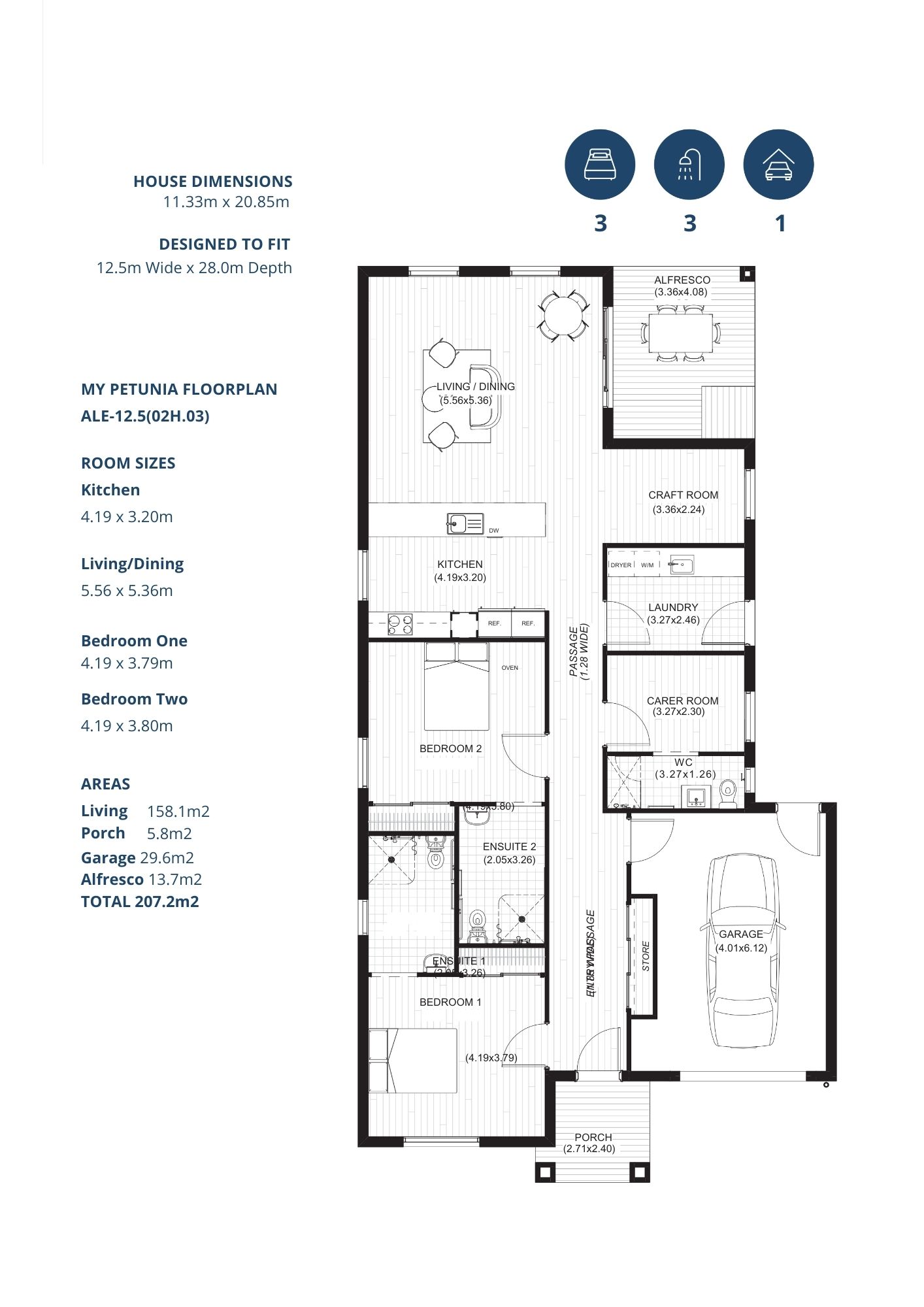 Modern 3-Bedroom HPS - Kenning Road, Tarneit VIC — Floorplan 1