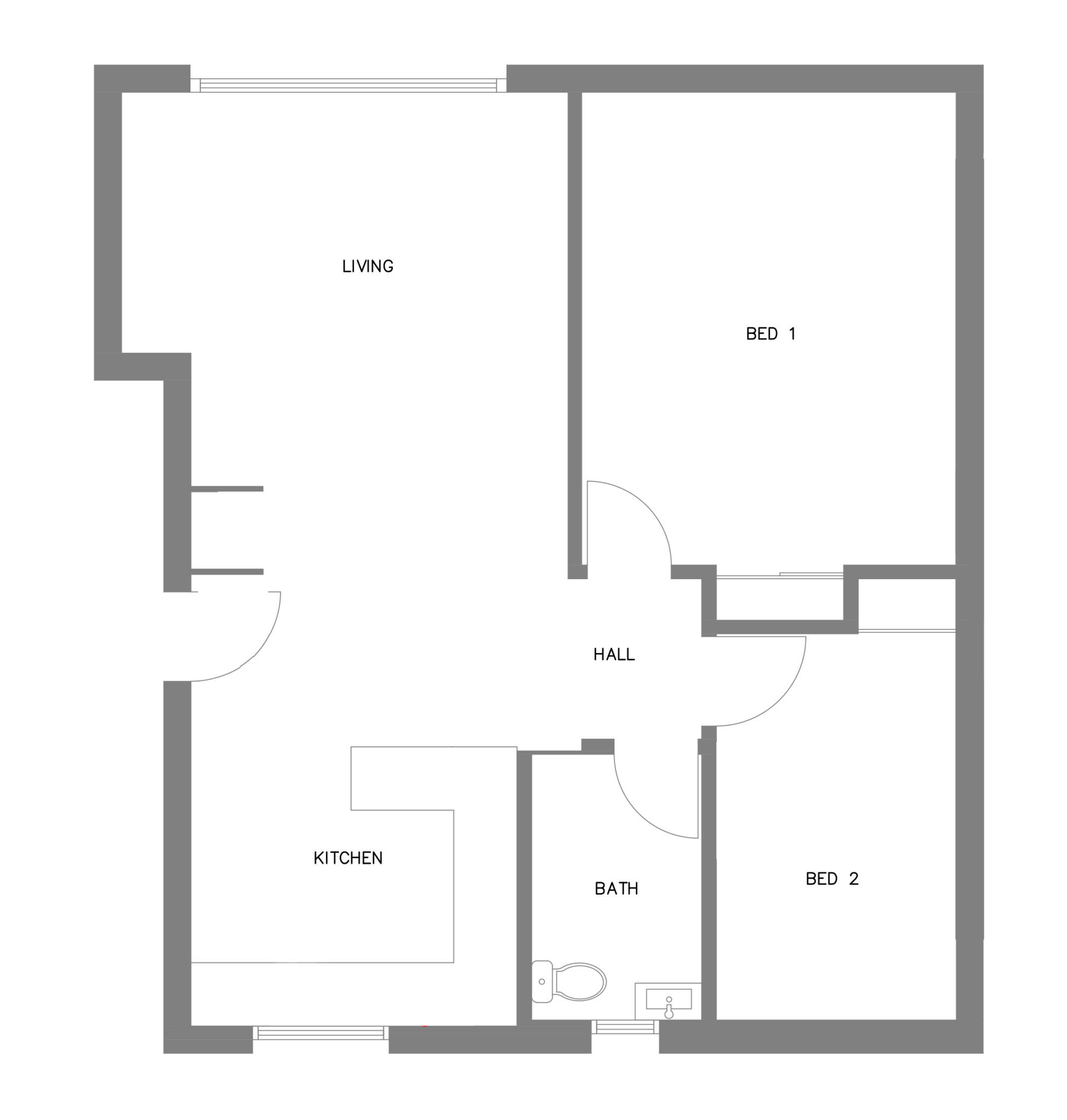 Two bedroom unit close to Miranda Westfield and train station. Single occupancy. — Floorplan 1