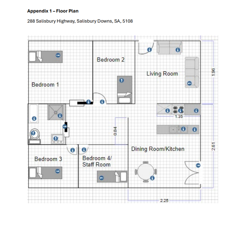 4 Bedroom, 1 Bathroom Fully Accessible SIL — Floorplan 1
