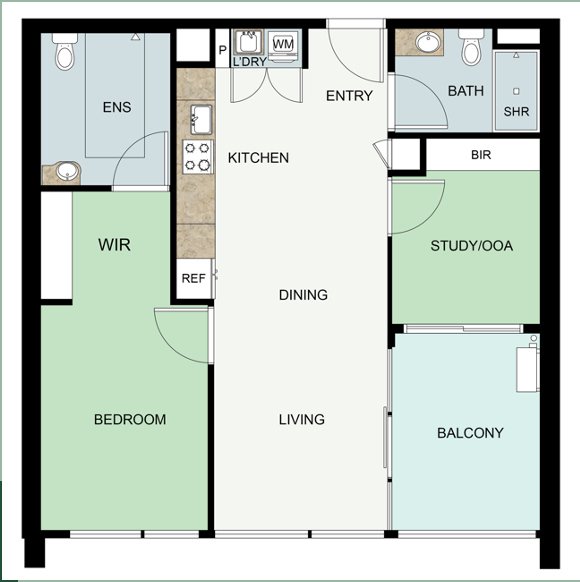 2 Bedroom Apartments, Denman Prospect — Floorplan 1