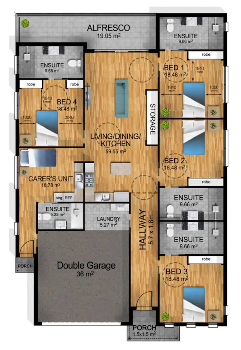 Caboolture South - 4 Resident Group House — Floorplan 1