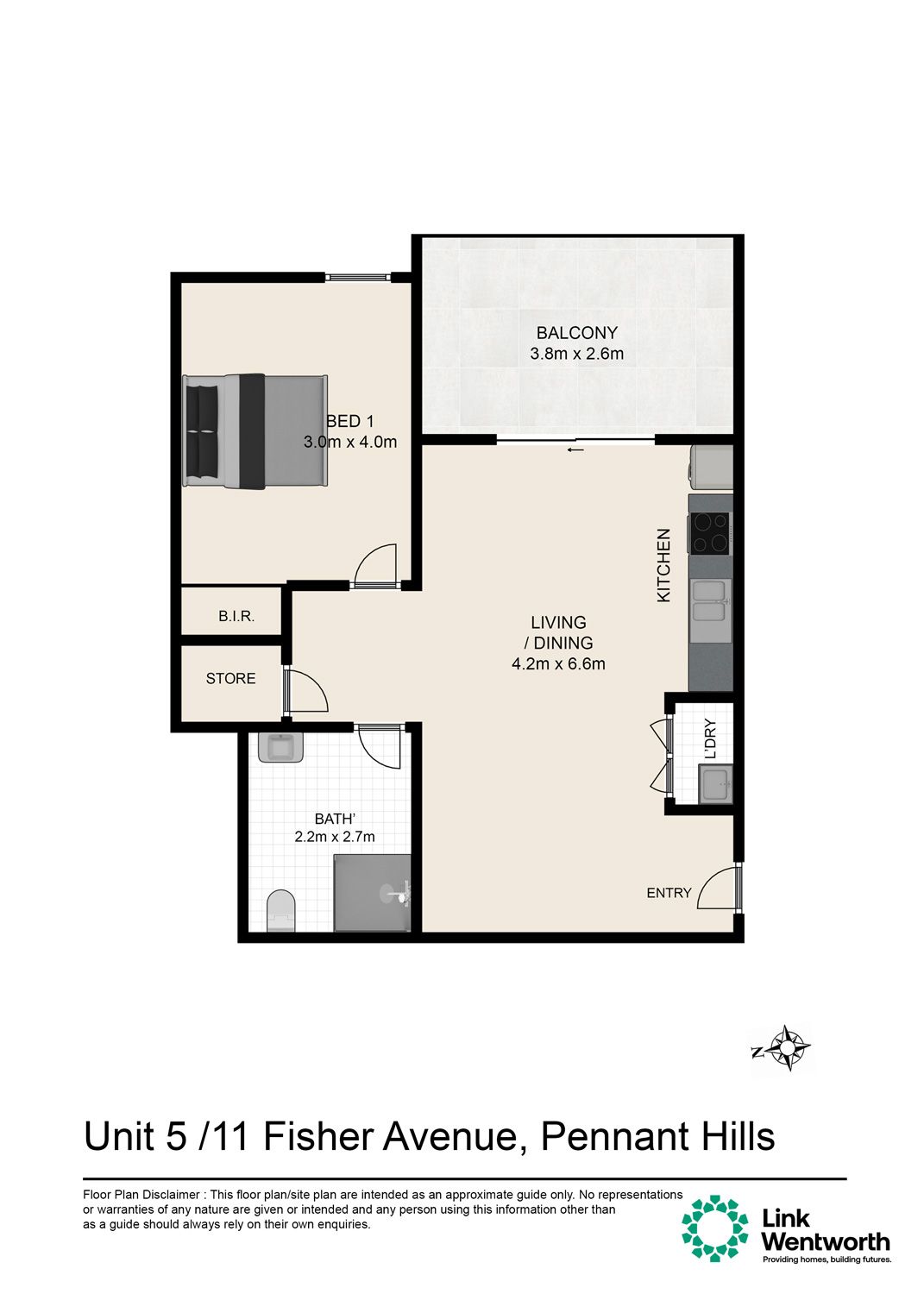 Available now! 1 Bed, 1Bath, 1 secured car park — Floorplan 1