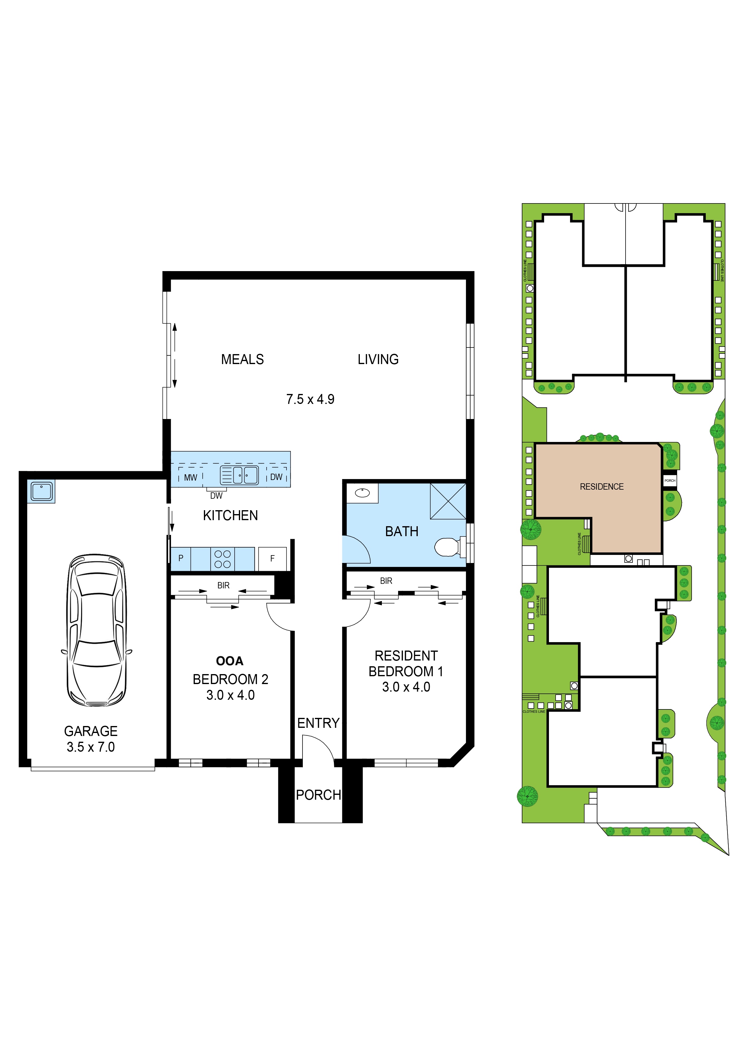 2 Bedroom Unit for 1 Person — Floorplan 1