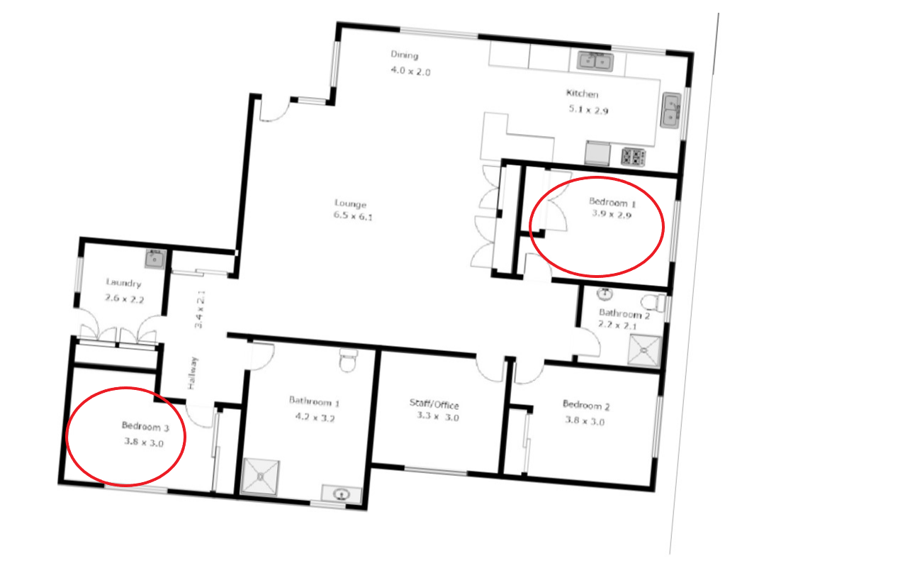 Comfortable living with a bright, sunny yard — Floorplan 1