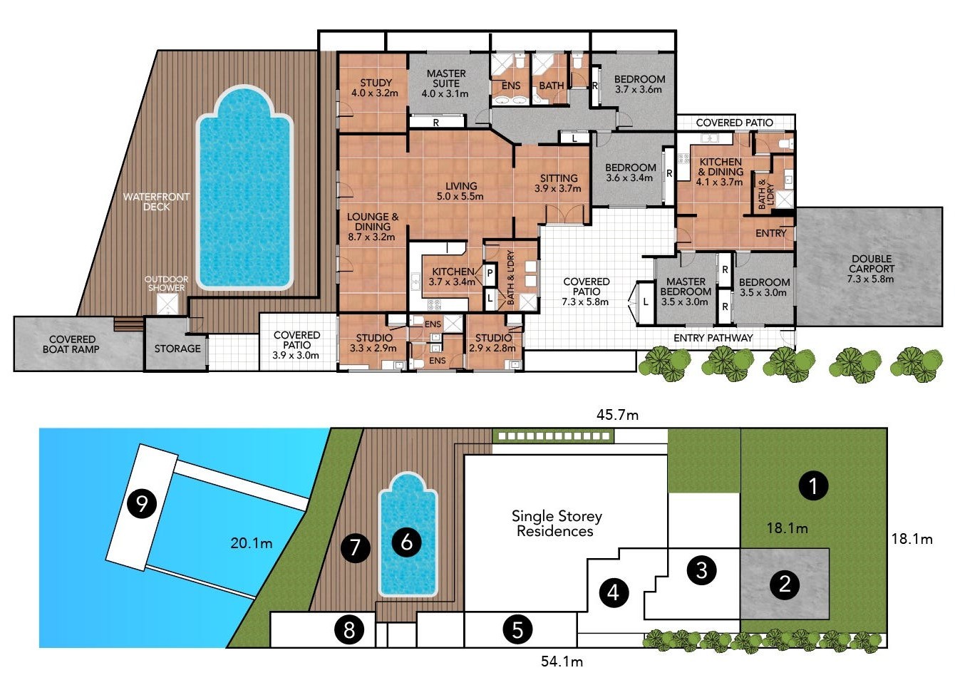 Broadbeach Waters SIL Home with Dual Living – Two Distinct Residences — Floorplan 1