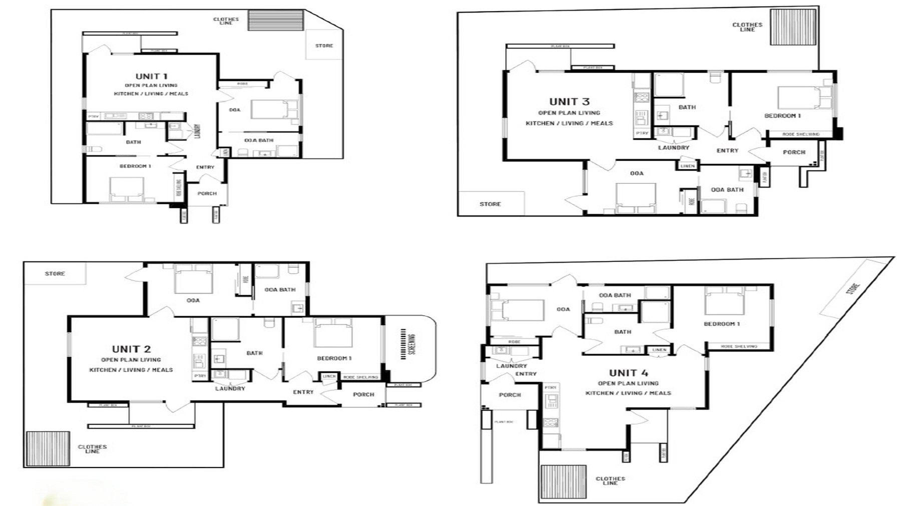 SDA Robust 4 x 1 Bedroom Villa plus OOA California Gully, Vic | 267 — Floorplan 1
