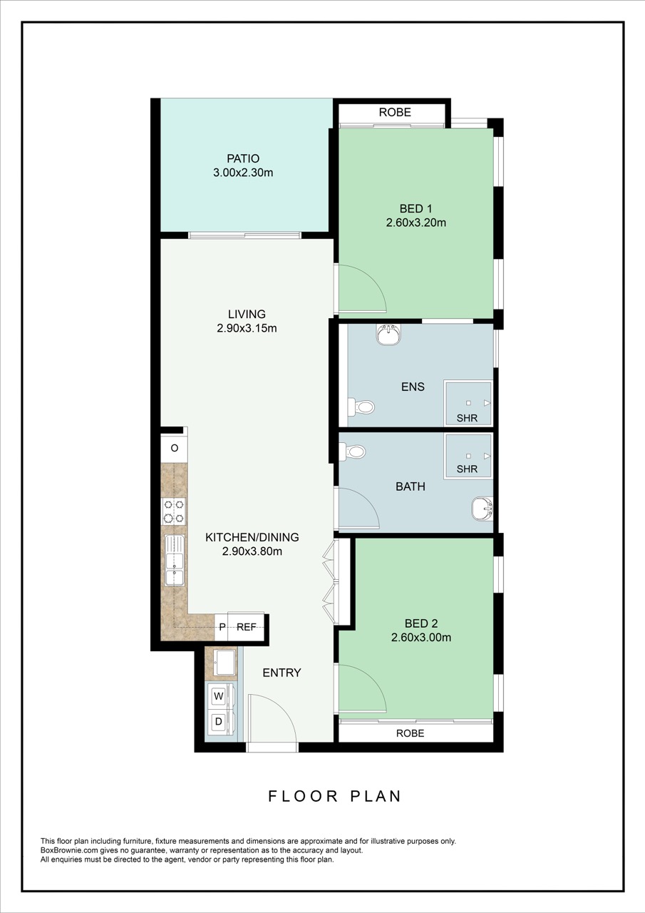 2 Bedroom Apartments, South Toowoomba — Floorplan 1